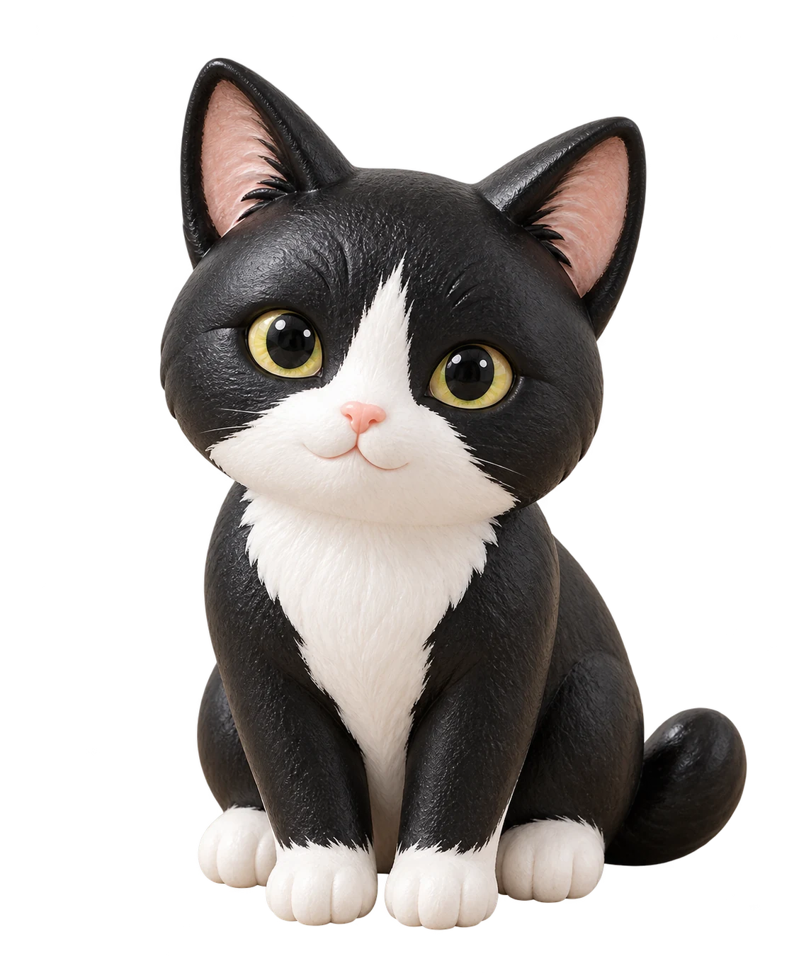 A little black-and-white cat keepsake, with painted markings and a rounded resin shape.