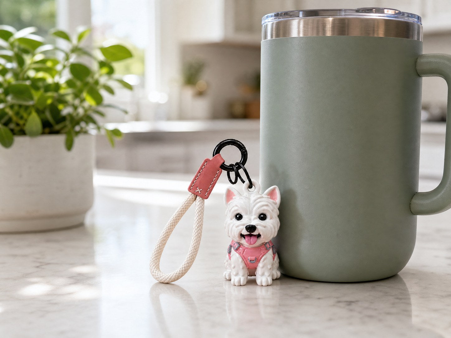 Resin keychain on a tumbler handle