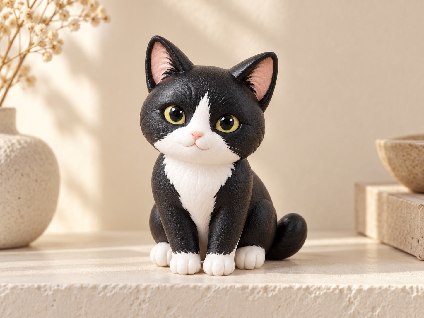 Custom tuxedo cat figurine · Hand-painted resin