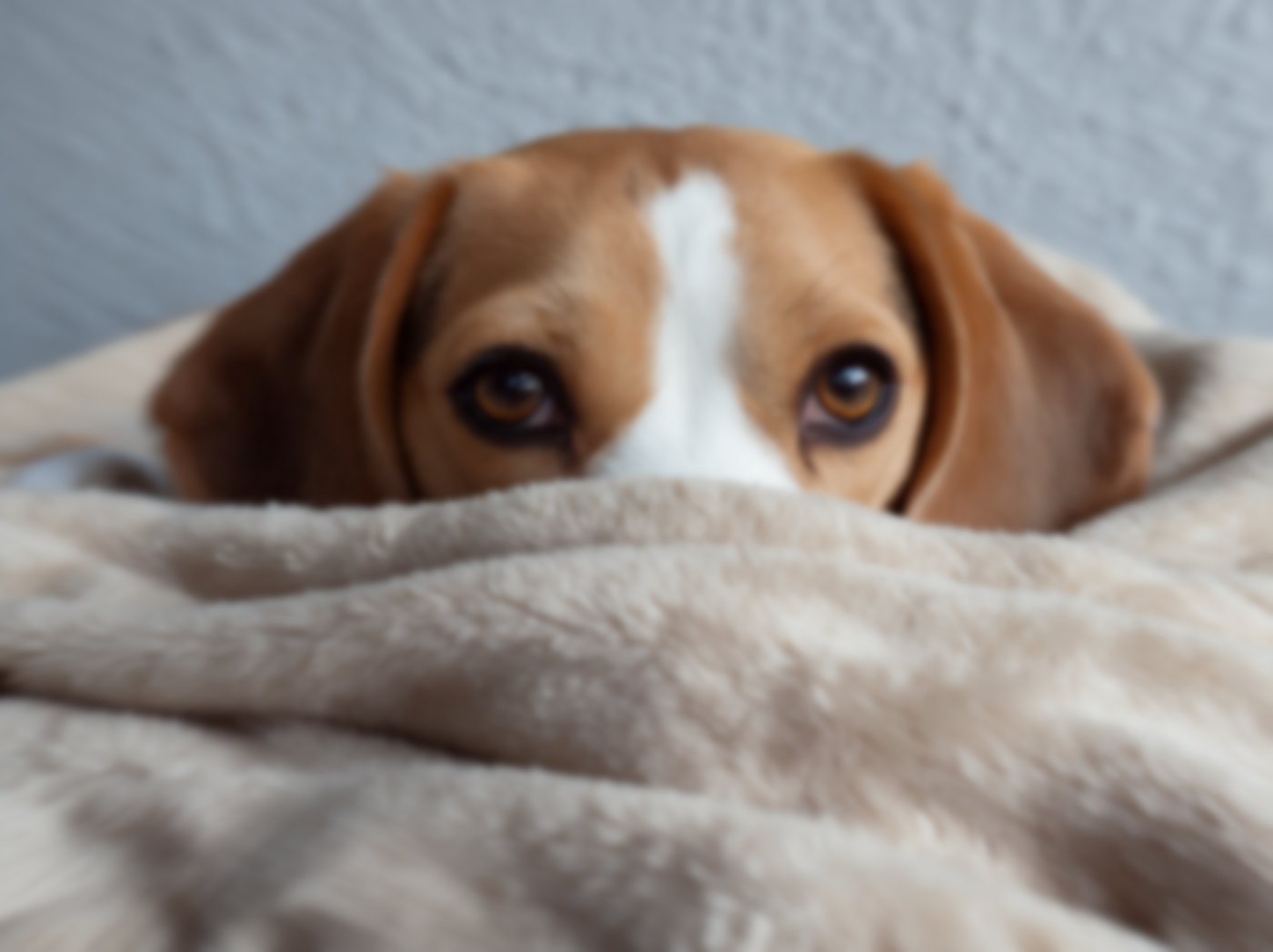 Same beagle: blurry, half behind a blanket