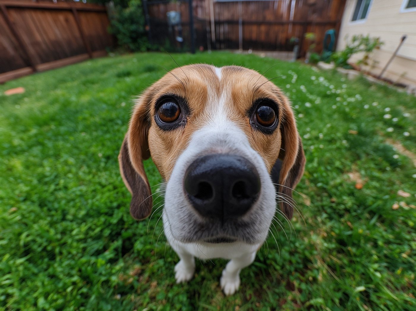 Same beagle: shot from standing